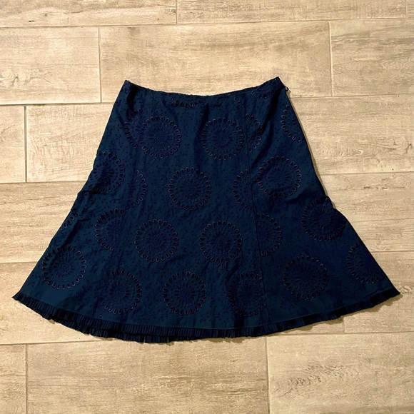 Prada Broderie Anglais Cotton Navy Blue Skirt sz 46 - Picture 1 of 10
